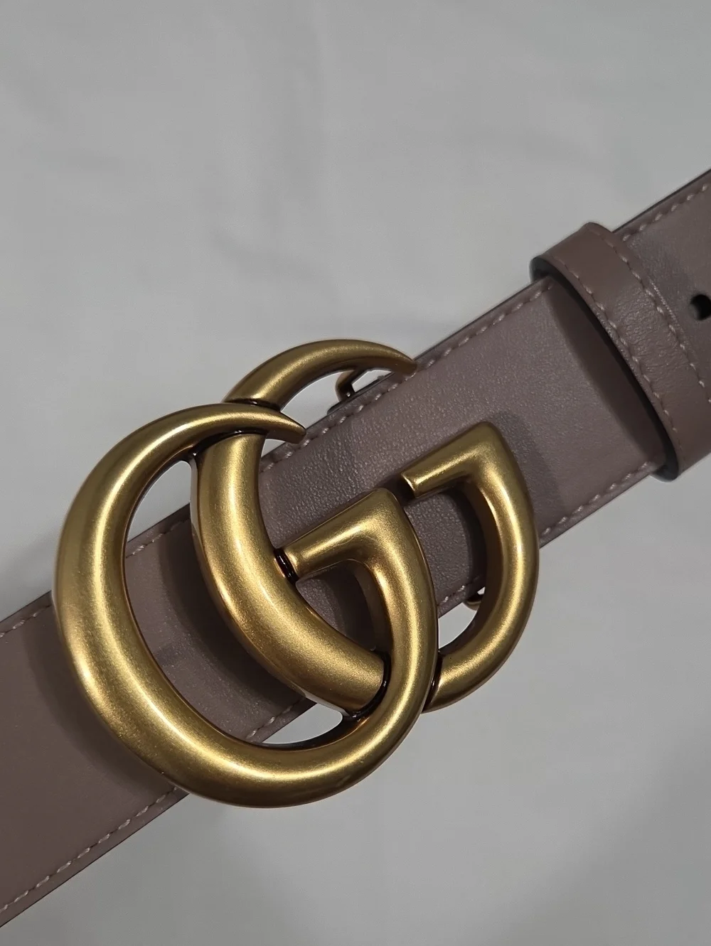 Gucci Taupe Pink Leather Belt Gold Double G Buckle 100cm